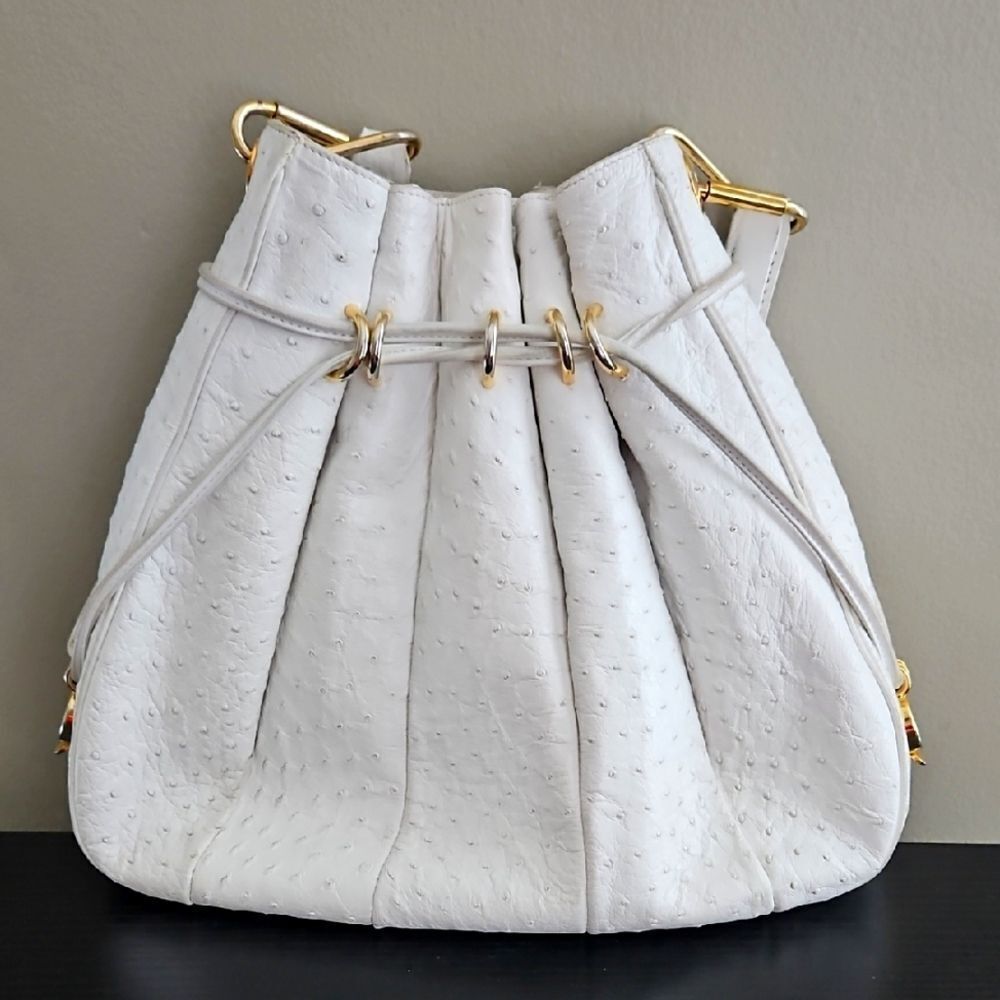 Luc Benoit Vintage White Ostrich Leather Bag